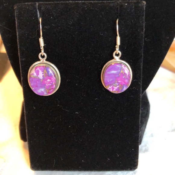 unknown Jewelry - Purple Turquoise .925 Silver French Wire Earrings